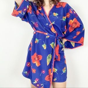 Natorious blue red floral lightweight robe c12